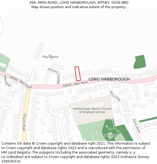 49A, MAIN ROAD, LONG HANBOROUGH, WITNEY, OX29 8BD: Location map and indicative extent of plot