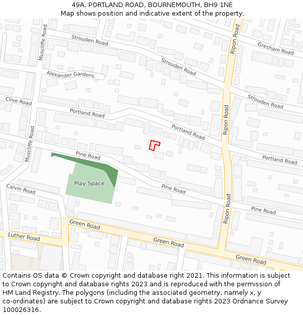 49A, PORTLAND ROAD, BOURNEMOUTH, BH9 1NE: Location map and indicative extent of plot