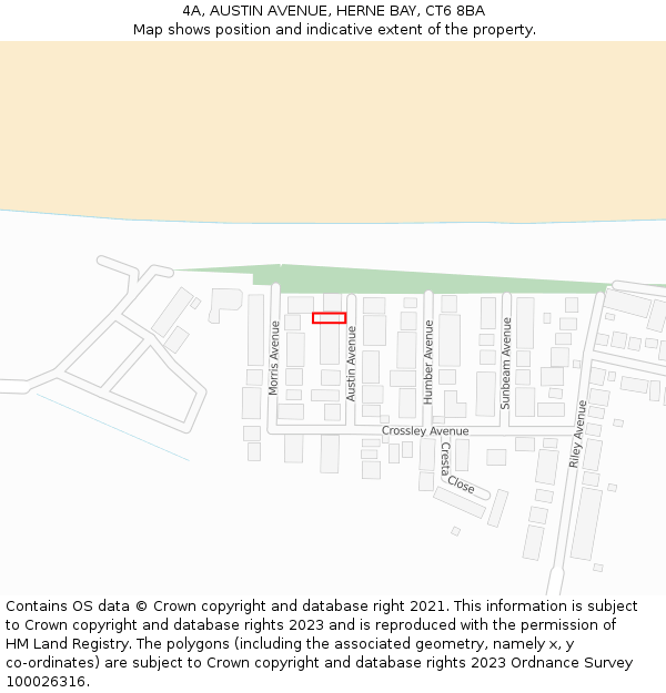 4A, AUSTIN AVENUE, HERNE BAY, CT6 8BA: Location map and indicative extent of plot