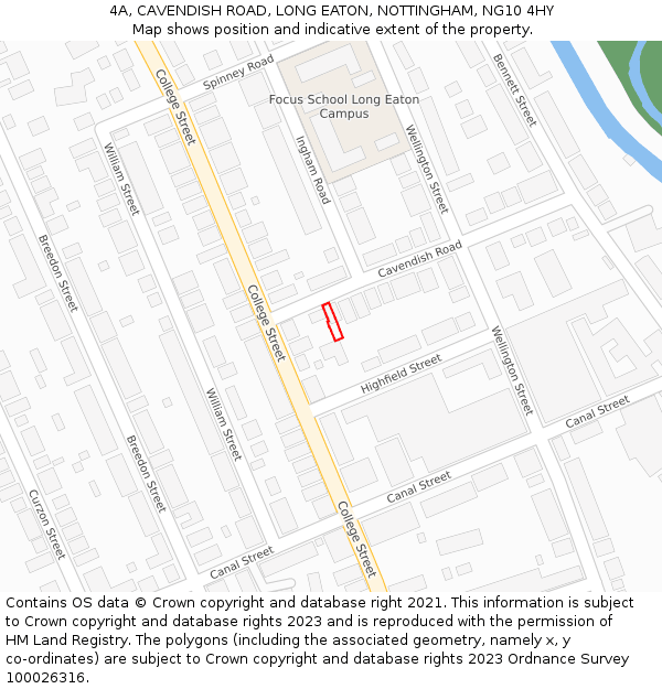 4A, CAVENDISH ROAD, LONG EATON, NOTTINGHAM, NG10 4HY: Location map and indicative extent of plot