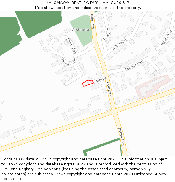 4A, OAKWAY, BENTLEY, FARNHAM, GU10 5LR: Location map and indicative extent of plot