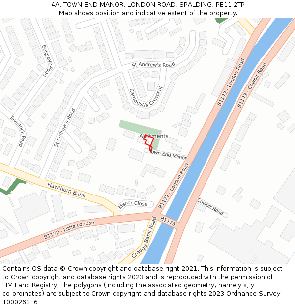 4A, TOWN END MANOR, LONDON ROAD, SPALDING, PE11 2TP: Location map and indicative extent of plot