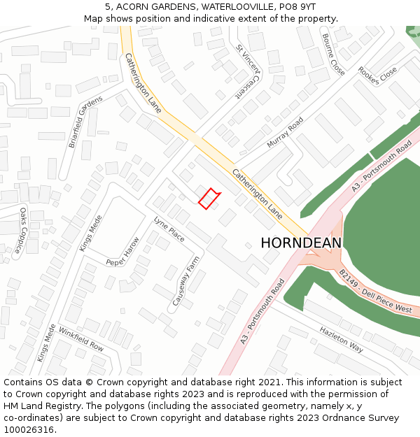 5, ACORN GARDENS, WATERLOOVILLE, PO8 9YT: Location map and indicative extent of plot