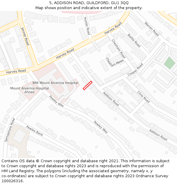 5, ADDISON ROAD, GUILDFORD, GU1 3QQ: Location map and indicative extent of plot