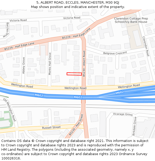 5, ALBERT ROAD, ECCLES, MANCHESTER, M30 9QJ: Location map and indicative extent of plot