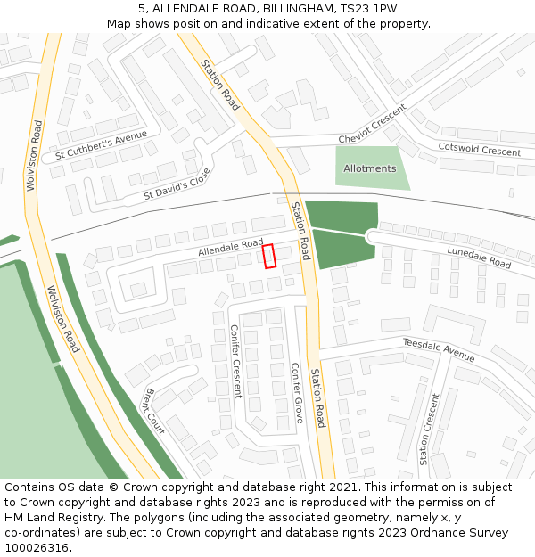 5, ALLENDALE ROAD, BILLINGHAM, TS23 1PW: Location map and indicative extent of plot