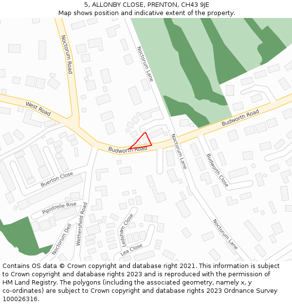 5, ALLONBY CLOSE, PRENTON, CH43 9JE: Location map and indicative extent of plot