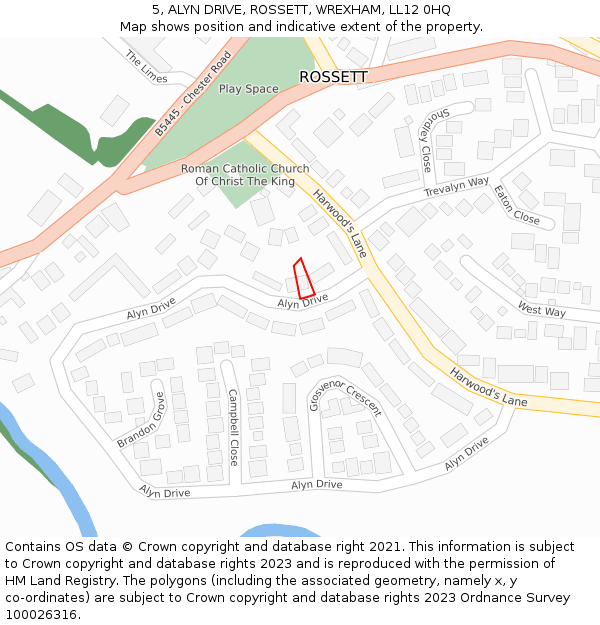 5, ALYN DRIVE, ROSSETT, WREXHAM, LL12 0HQ: Location map and indicative extent of plot