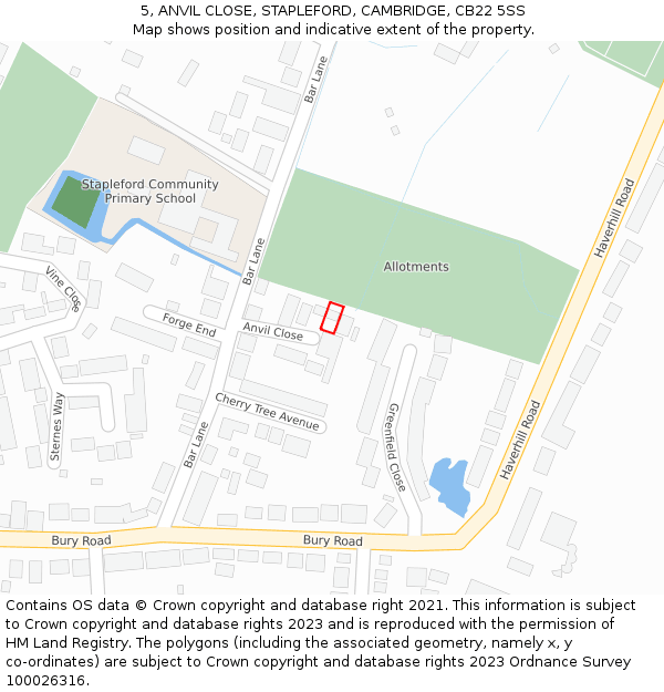 5, ANVIL CLOSE, STAPLEFORD, CAMBRIDGE, CB22 5SS: Location map and indicative extent of plot