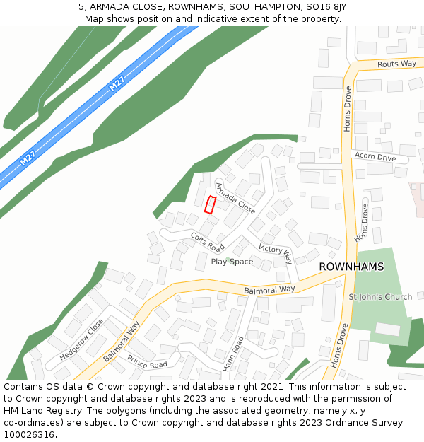 5, ARMADA CLOSE, ROWNHAMS, SOUTHAMPTON, SO16 8JY: Location map and indicative extent of plot