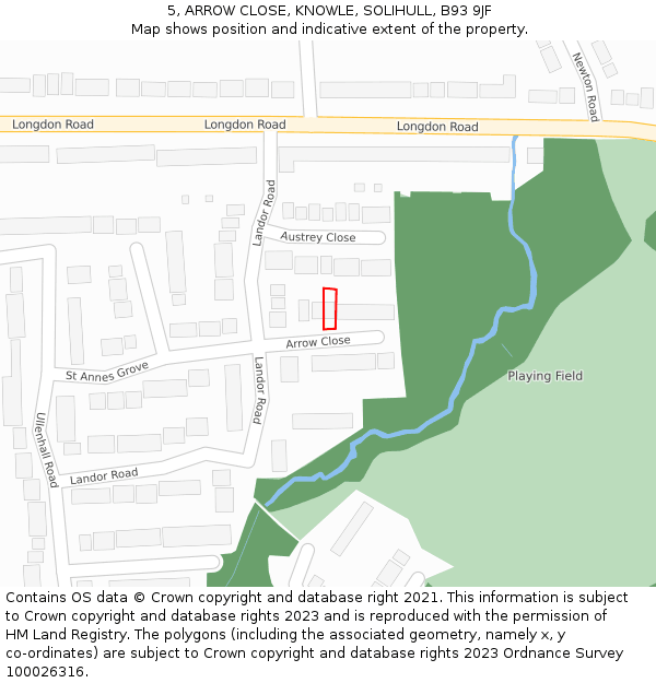 5, ARROW CLOSE, KNOWLE, SOLIHULL, B93 9JF: Location map and indicative extent of plot