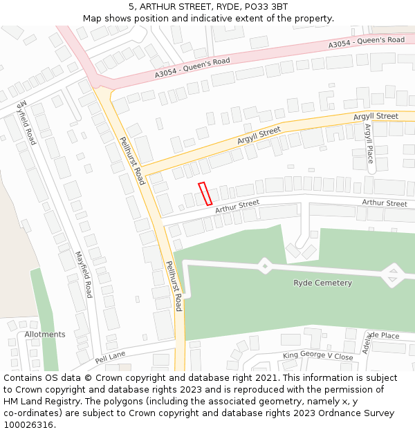 5, ARTHUR STREET, RYDE, PO33 3BT: Location map and indicative extent of plot