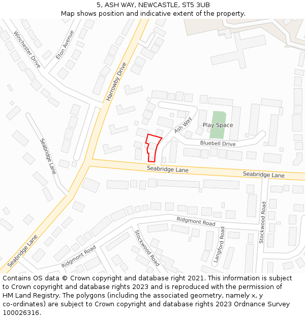 5, ASH WAY, NEWCASTLE, ST5 3UB: Location map and indicative extent of plot