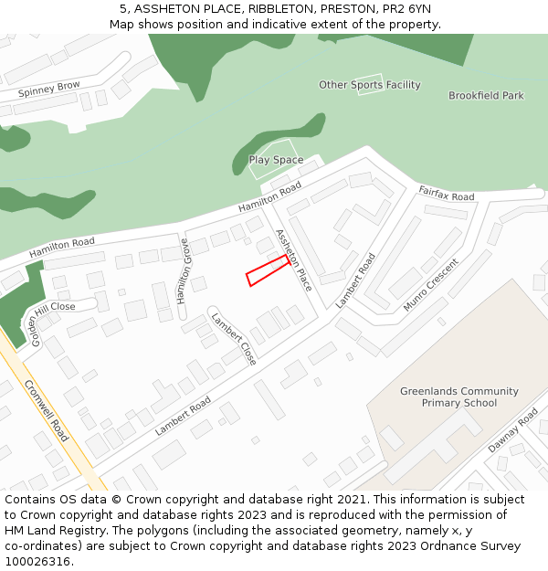 5, ASSHETON PLACE, RIBBLETON, PRESTON, PR2 6YN: Location map and indicative extent of plot