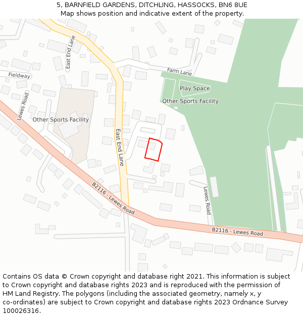 5, BARNFIELD GARDENS, DITCHLING, HASSOCKS, BN6 8UE: Location map and indicative extent of plot