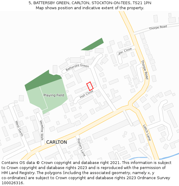 5, BATTERSBY GREEN, CARLTON, STOCKTON-ON-TEES, TS21 1PN: Location map and indicative extent of plot