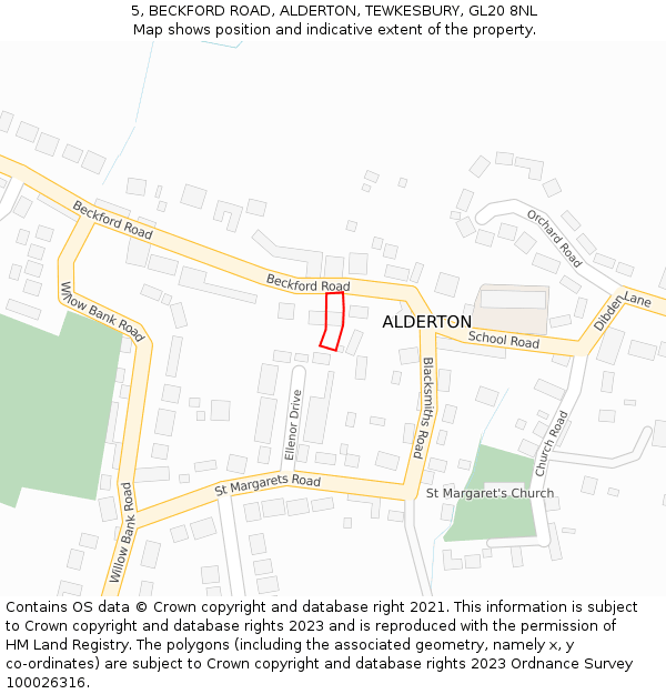 5, BECKFORD ROAD, ALDERTON, TEWKESBURY, GL20 8NL: Location map and indicative extent of plot