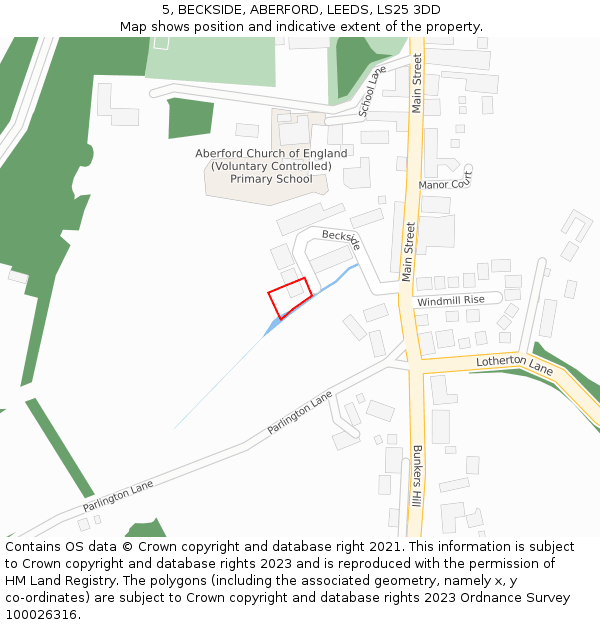 5, BECKSIDE, ABERFORD, LEEDS, LS25 3DD: Location map and indicative extent of plot