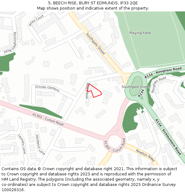 5, BEECH RISE, BURY ST EDMUNDS, IP33 2QE: Location map and indicative extent of plot