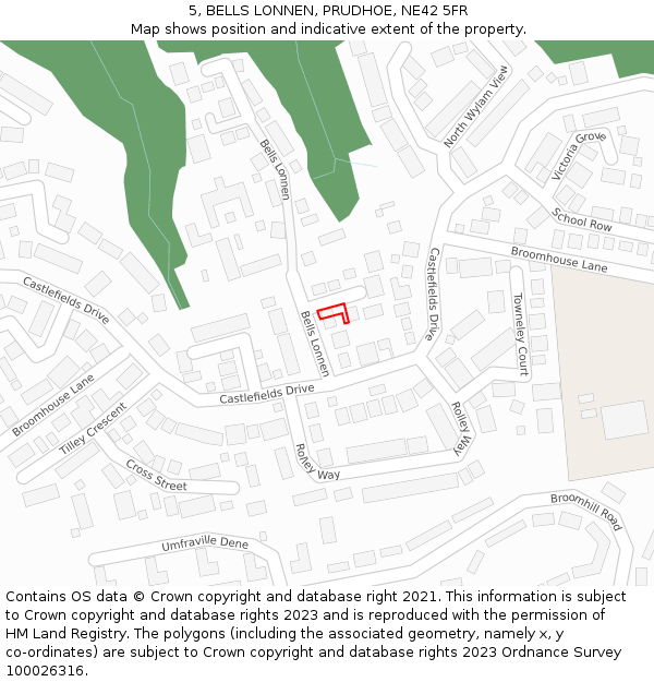 5, BELLS LONNEN, PRUDHOE, NE42 5FR: Location map and indicative extent of plot