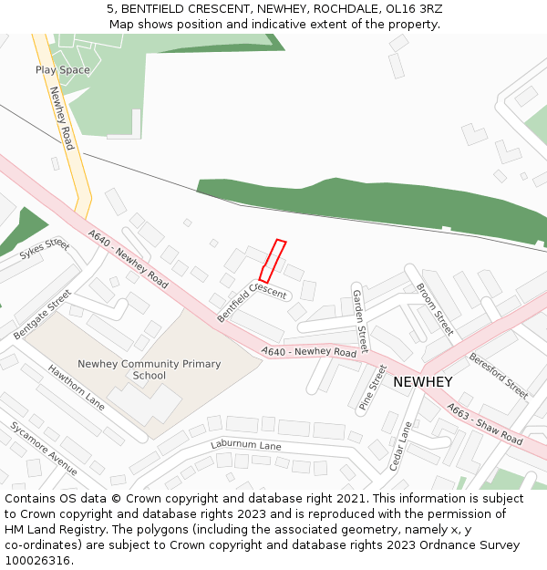 5, BENTFIELD CRESCENT, NEWHEY, ROCHDALE, OL16 3RZ: Location map and indicative extent of plot