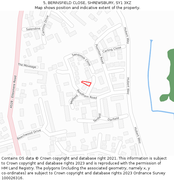 5, BERINSFIELD CLOSE, SHREWSBURY, SY1 3XZ: Location map and indicative extent of plot