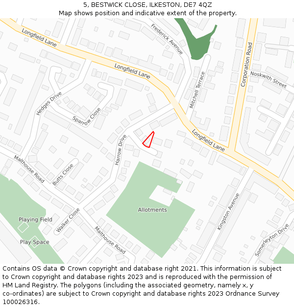 5, BESTWICK CLOSE, ILKESTON, DE7 4QZ: Location map and indicative extent of plot