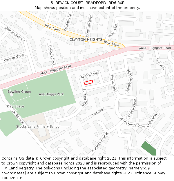 5, BEWICK COURT, BRADFORD, BD6 3XF: Location map and indicative extent of plot