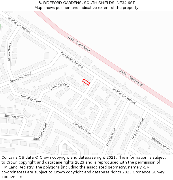 5, BIDEFORD GARDENS, SOUTH SHIELDS, NE34 6ST: Location map and indicative extent of plot