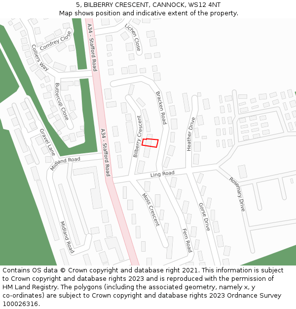 5, BILBERRY CRESCENT, CANNOCK, WS12 4NT: Location map and indicative extent of plot