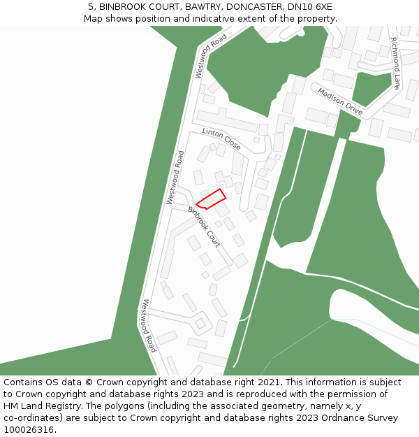 5, BINBROOK COURT, BAWTRY, DONCASTER, DN10 6XE: Location map and indicative extent of plot