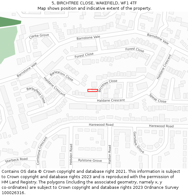 5, BIRCHTREE CLOSE, WAKEFIELD, WF1 4TF: Location map and indicative extent of plot