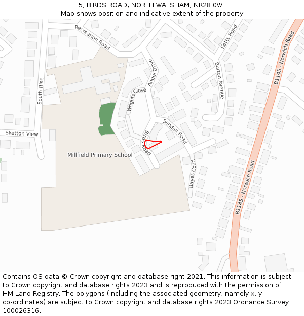 5, BIRDS ROAD, NORTH WALSHAM, NR28 0WE: Location map and indicative extent of plot