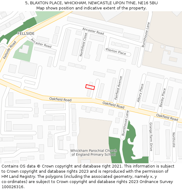 5, BLAXTON PLACE, WHICKHAM, NEWCASTLE UPON TYNE, NE16 5BU: Location map and indicative extent of plot