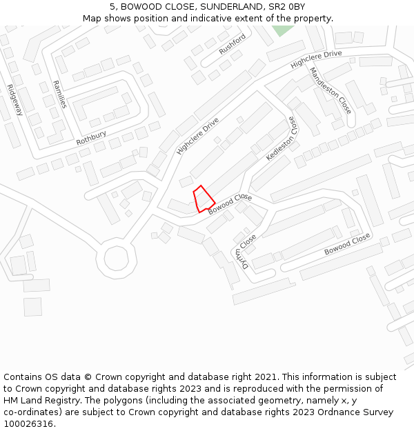 5, BOWOOD CLOSE, SUNDERLAND, SR2 0BY: Location map and indicative extent of plot