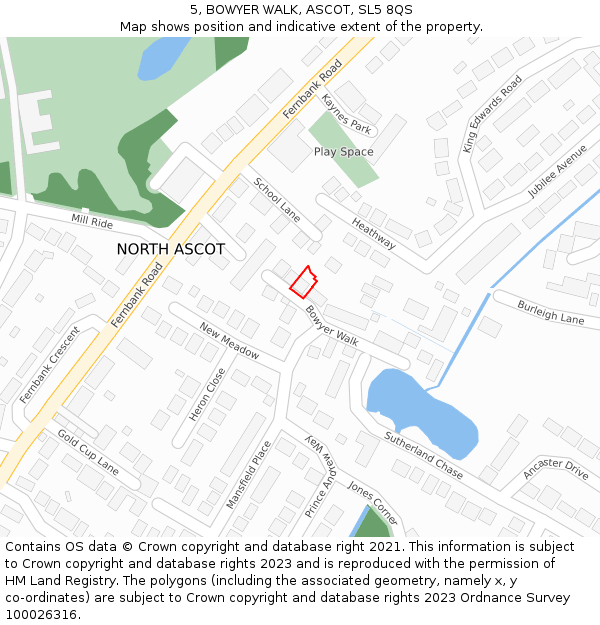 5, BOWYER WALK, ASCOT, SL5 8QS: Location map and indicative extent of plot