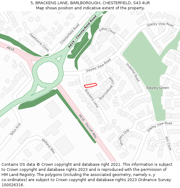 5, BRACKENS LANE, BARLBOROUGH, CHESTERFIELD, S43 4UR: Location map and indicative extent of plot