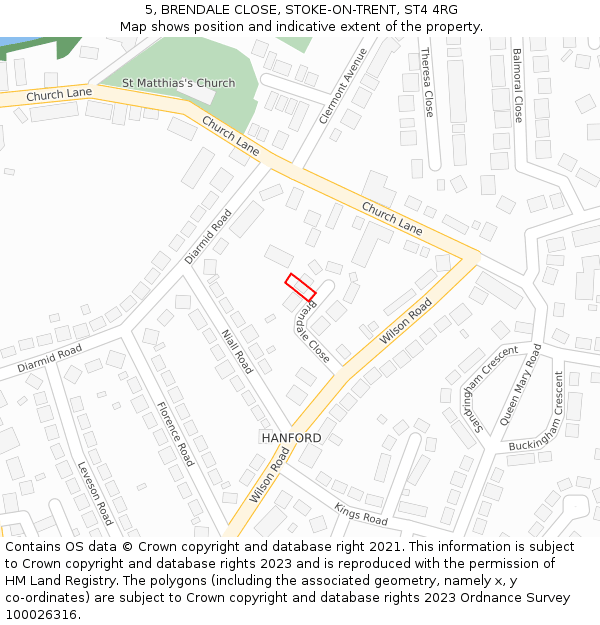 5, BRENDALE CLOSE, STOKE-ON-TRENT, ST4 4RG: Location map and indicative extent of plot