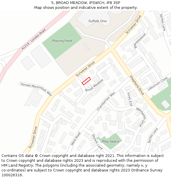 5, BROAD MEADOW, IPSWICH, IP8 3SP: Location map and indicative extent of plot