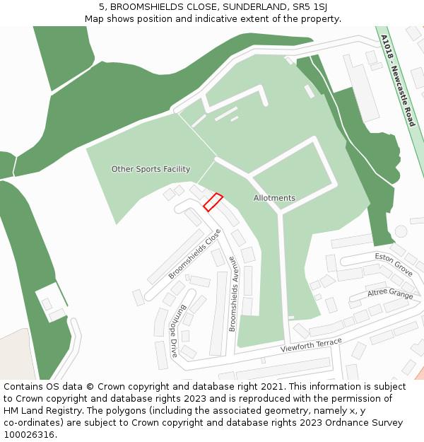 5, BROOMSHIELDS CLOSE, SUNDERLAND, SR5 1SJ: Location map and indicative extent of plot