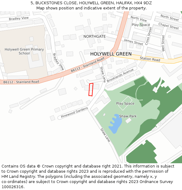 5, BUCKSTONES CLOSE, HOLYWELL GREEN, HALIFAX, HX4 9DZ: Location map and indicative extent of plot