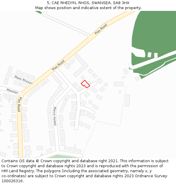 5, CAE RHEDYN, RHOS, SWANSEA, SA8 3HX: Location map and indicative extent of plot