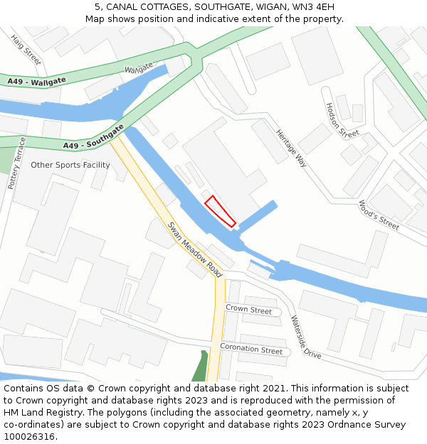 5, CANAL COTTAGES, SOUTHGATE, WIGAN, WN3 4EH: Location map and indicative extent of plot