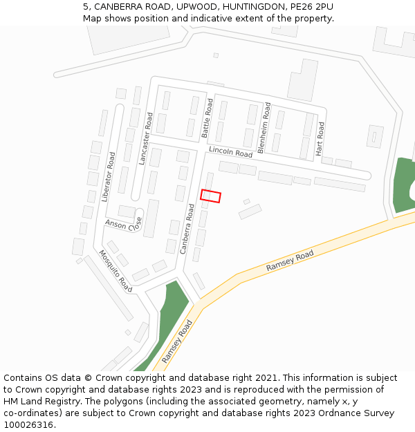 5, CANBERRA ROAD, UPWOOD, HUNTINGDON, PE26 2PU: Location map and indicative extent of plot