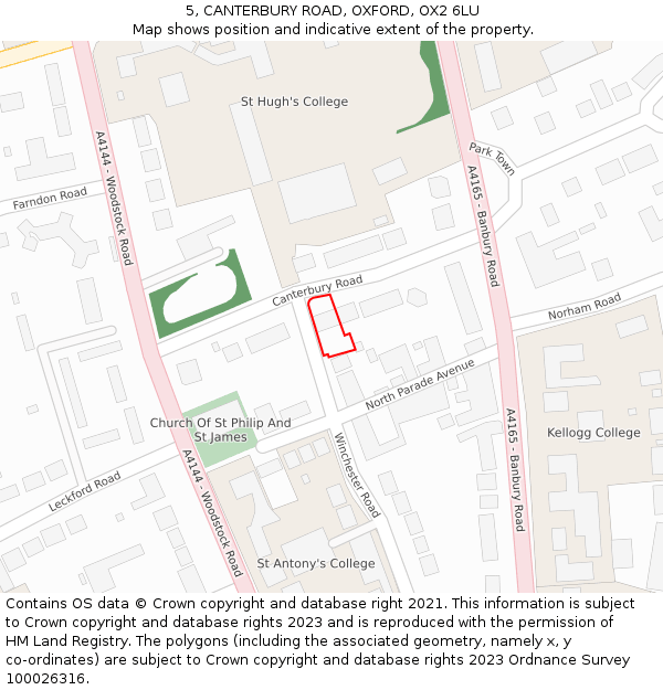 5, CANTERBURY ROAD, OXFORD, OX2 6LU: Location map and indicative extent of plot