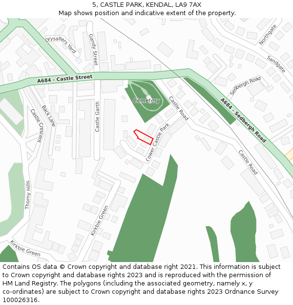 5, CASTLE PARK, KENDAL, LA9 7AX: Location map and indicative extent of plot