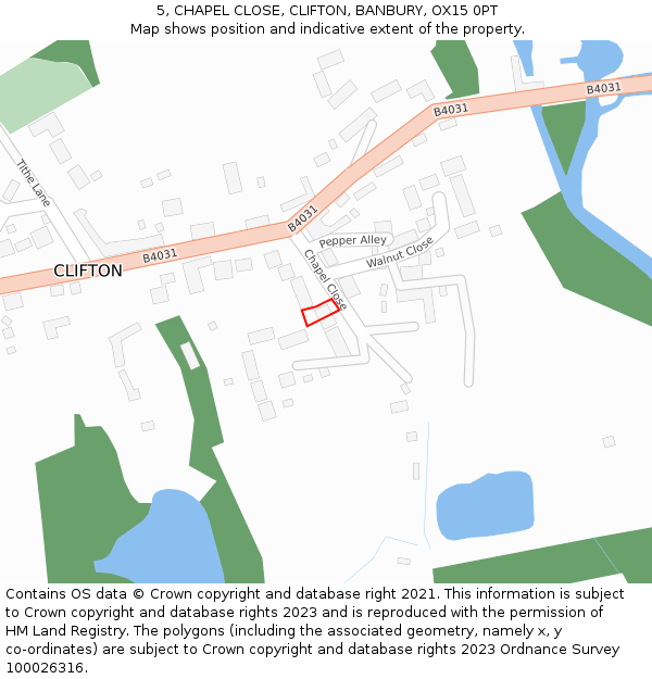 5, CHAPEL CLOSE, CLIFTON, BANBURY, OX15 0PT: Location map and indicative extent of plot