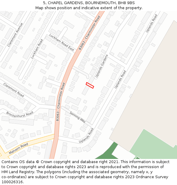 5, CHAPEL GARDENS, BOURNEMOUTH, BH8 9BS: Location map and indicative extent of plot