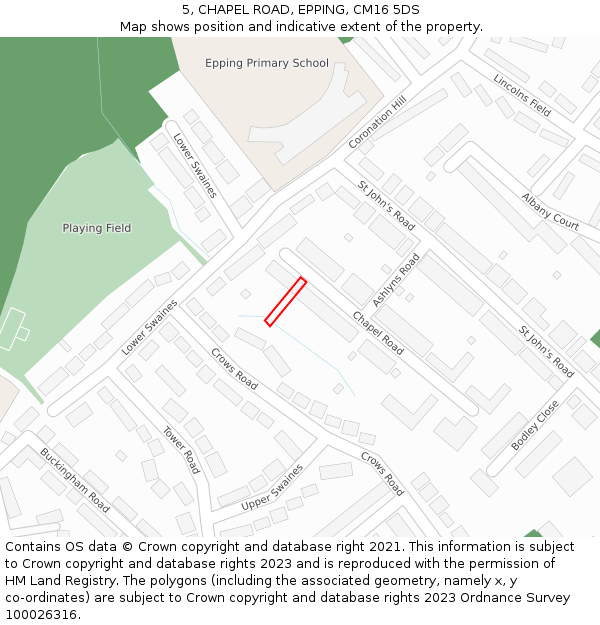 5, CHAPEL ROAD, EPPING, CM16 5DS: Location map and indicative extent of plot