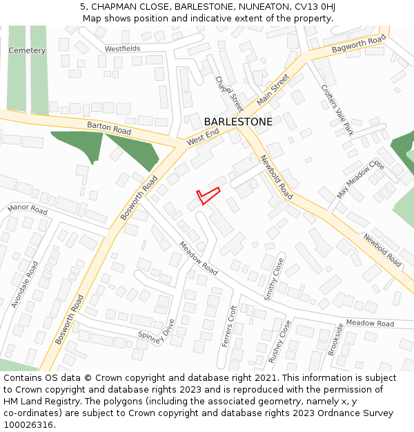 5, CHAPMAN CLOSE, BARLESTONE, NUNEATON, CV13 0HJ: Location map and indicative extent of plot